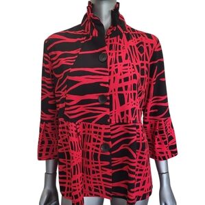 135B. Damee, Inc. Women's Red and Black Patterned Jacket - Size Large